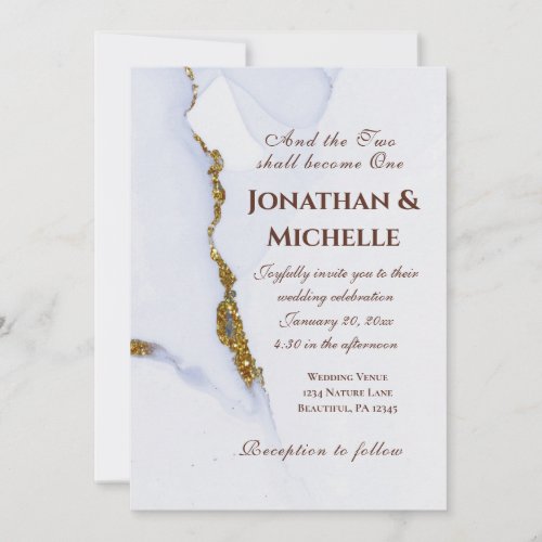 Modern Dusty Blue and Gold Christian Wedding Invitation