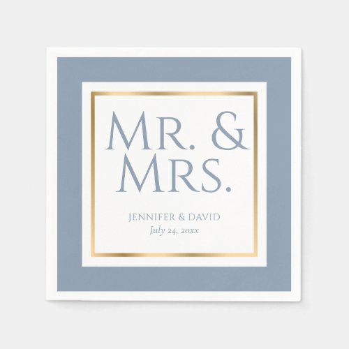 Modern Dusty Blue and Gold Wedding Napkins