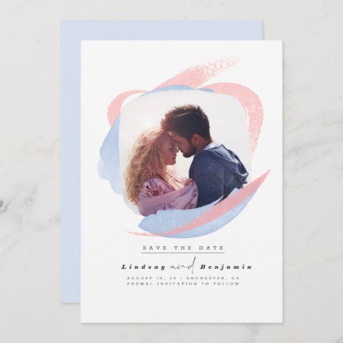 Modern Dusty Blue and Pink Save The Date Photo