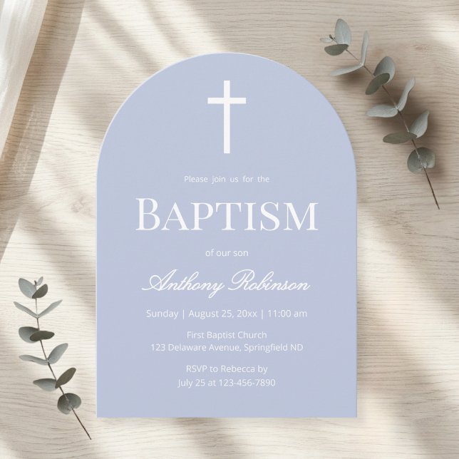 Modern Dusty Blue Arch Baptism Invitation (Creator Uploaded)