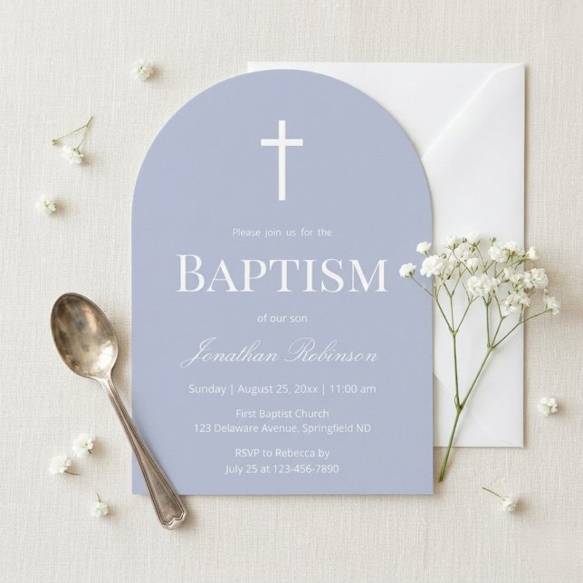 Modern Dusty Blue Arch Christening Baptism Invitation (Creator Uploaded)