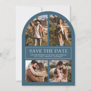 Modern Dusty Blue Arch Photo Collage Wedding Save The Date
