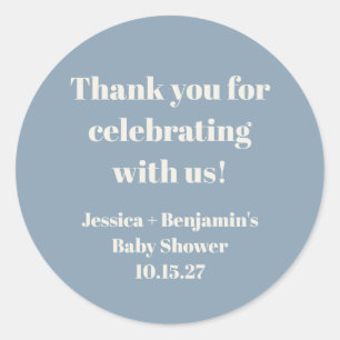 Modern Dusty Blue Baby Shower Custom Thank You Classic Round Sticker