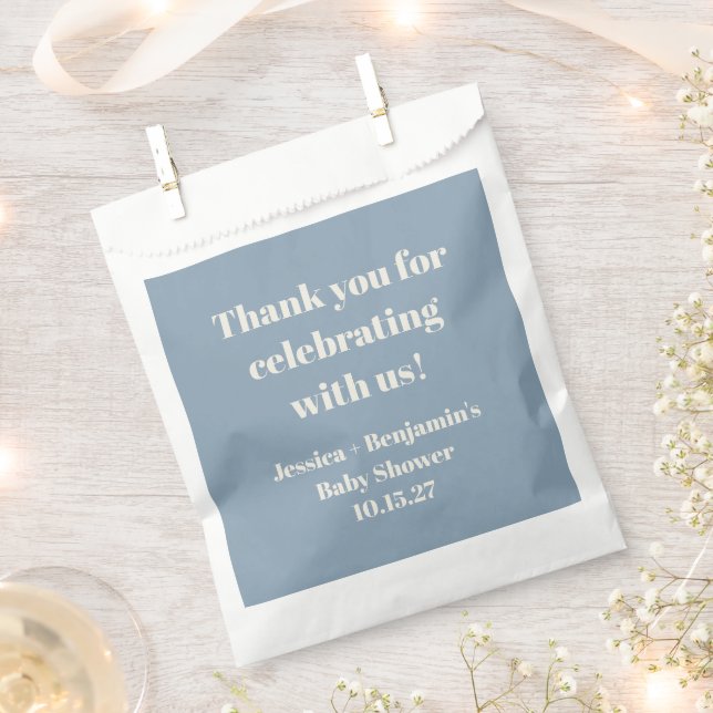 Modern Dusty Blue Baby Shower Custom Thank You Favor Bag (Clipped)
