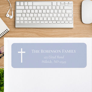 Modern Dusty Blue Baptism Return Label