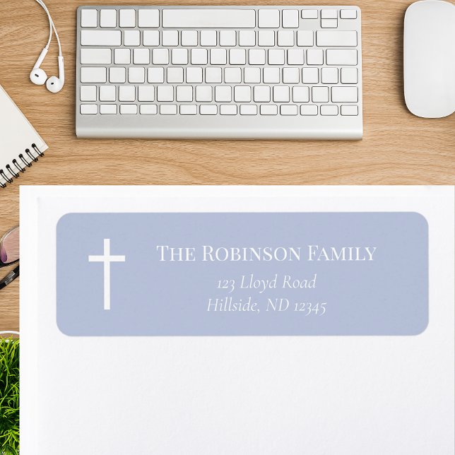 Modern Dusty Blue Baptism Return Label (Creator Uploaded)