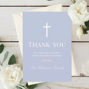 Modern Dusty Blue Baptism Thank You Card