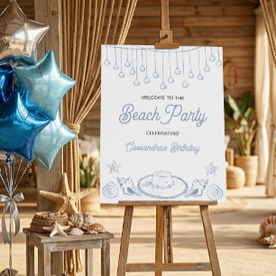 Modern Dusty Blue Beach Party Birthday Welcome Foam Board