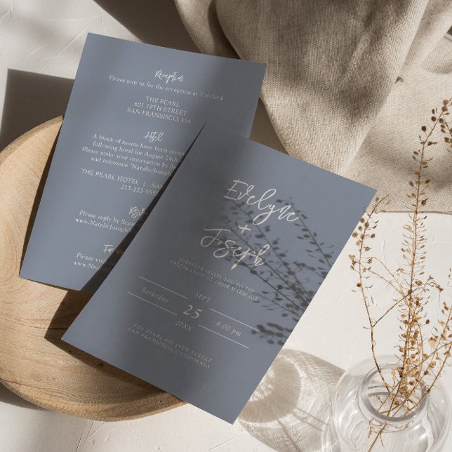 Modern Dusty Blue Boho Chic All In One Wedding Invitation (Creator Uploaded)