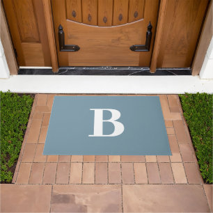 Modern Dusty Blue Bold Monogram Letter Doormat