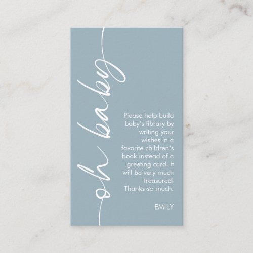 Modern Dusty Blue Books for Oh Baby Shower Enclosure Card