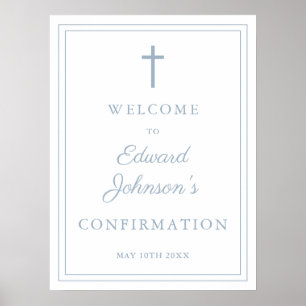 Modern Dusty Blue Border Confirmation Welcome Sign