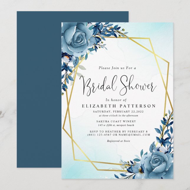 Modern Dusty Blue Botanical Bridal Shower Invitation (Front/Back)