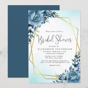 Modern Dusty Blue Botanical Bridal Shower Invitation