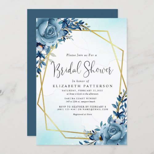 Modern Dusty Blue Botanical Bridal Shower Invitation