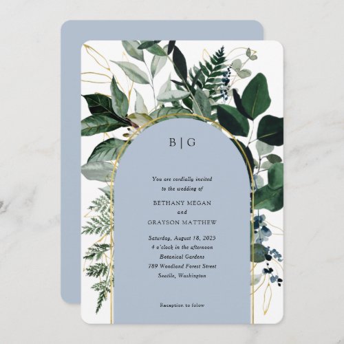  Modern Dusty Blue Botanical garden trendy wedding Invitation