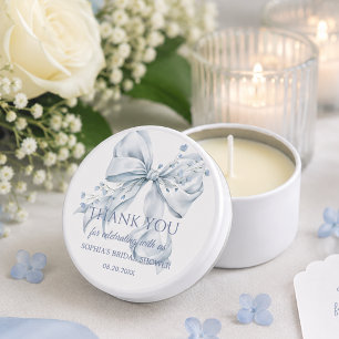 Modern Dusty Blue Bow Coquette Bridal Shower Mini Candle Favors