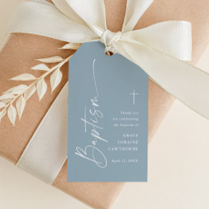 Modern Dusty Blue Boys Baptism Thank You Favor Gift Tags