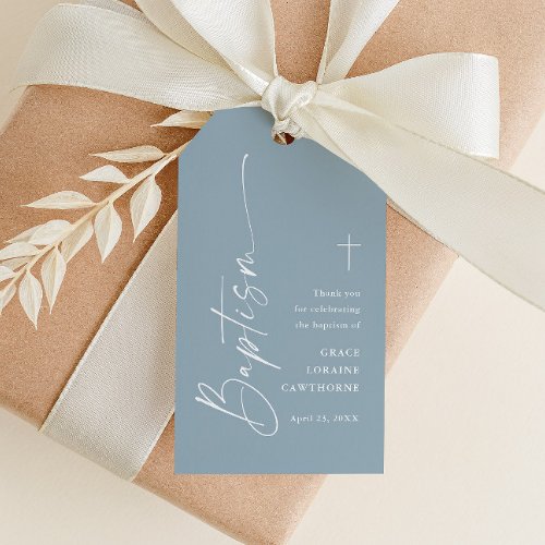 Modern Dusty Blue Boys Baptism Thank You Favor Gift Tags