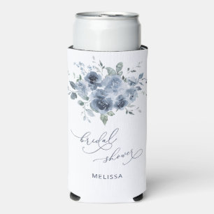 Modern Dusty Blue Bridal Shower Custom Seltzer Can Cooler