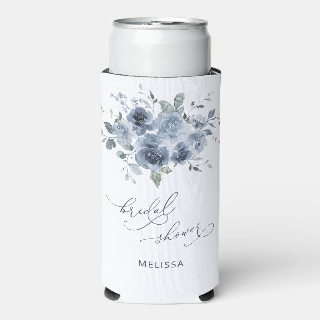 Modern Dusty Blue Bridal Shower Custom Seltzer Can Cooler (Seltzer Front)