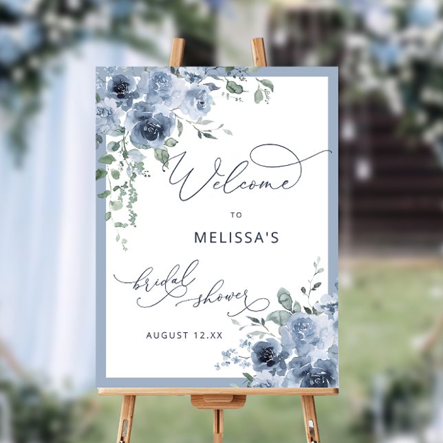 Modern Dusty Blue Bridal Shower Welcome Foam Board (Creator Uploaded)