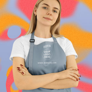 Modern Dusty Blue Business Logo & Text Promo Apron