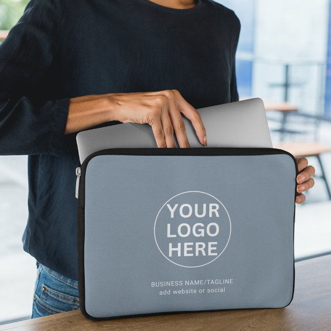 Modern Dusty Blue Business Logo & Text Promo Laptop Sleeve (Creator Uploaded)