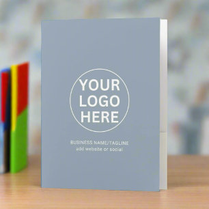 Modern Dusty Blue Business Logo & Text Promo Pocket Folder