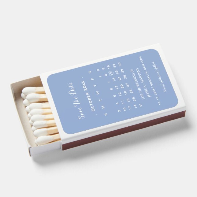 Modern Dusty blue calendar nonphoto save the date  Matchboxes (Front Open)