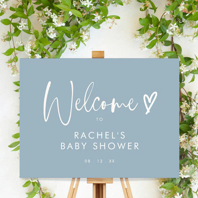Modern Dusty Blue Calligraphy Baby Shower Welcome Foam Board | Zazzle
