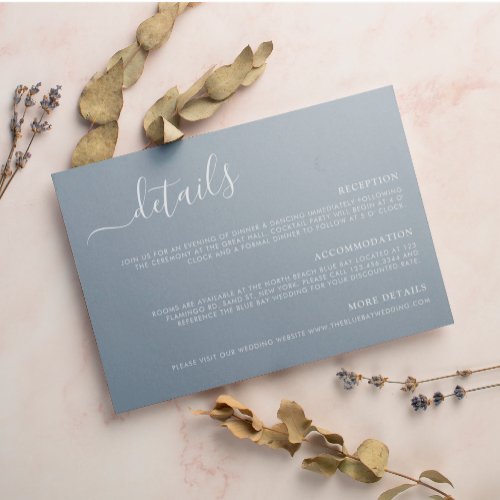 Modern Dusty Blue Calligraphy Wedding Details Enclosure Card