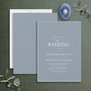 Modern Dusty Blue Calligraphy Wedding Invitation