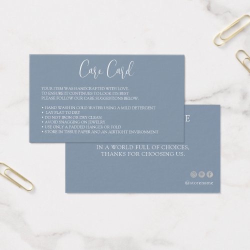 Modern Dusty Blue Care Card Instructions 