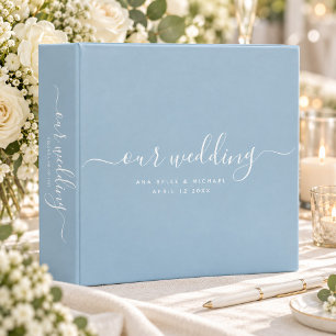 Modern Dusty Blue Chic Calligraphy Wedding Album 3 Ring Binder