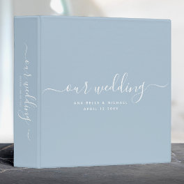 Modern Dusty Blue Chic Calligraphy Wedding Album 3 Ring Binder