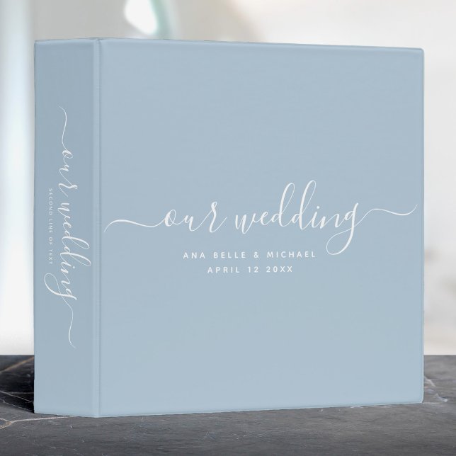 Modern Dusty Blue Chic Calligraphy Wedding Album 3 Ring Binder (Creator Uploaded)