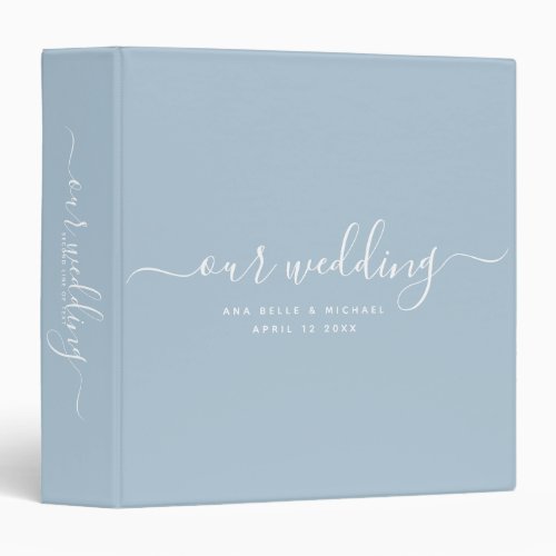 Modern Dusty Blue Chic Calligraphy Wedding Album 3 Ring Binder