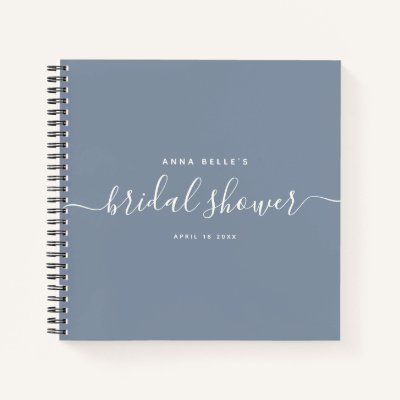 Modern Dusty Blue Chic Script Bridal Shower Guest Notebook