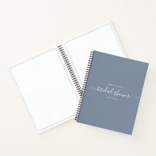 Modern Dusty Blue Chic Script Bridal Shower Guest Notebook