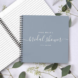 Modern Dusty Blue Chic Script Bridal Shower Guest Notebook