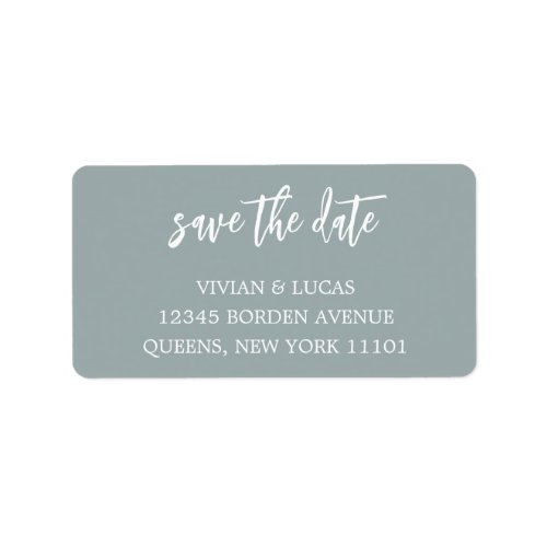 Modern Dusty Blue Chic Script Save The Date Label