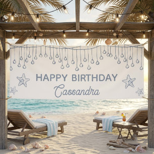 Modern Dusty Blue Coastal Beach Party Birthday Banner