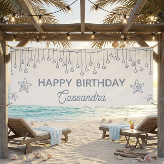 Modern Dusty Blue Coastal Beach Party Birthday Banner