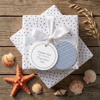 Modern Dusty Blue Coastal Beach Party Birthday Favor Tags