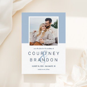 Modern Dusty Blue Color Block Photo Wedding Save The Date