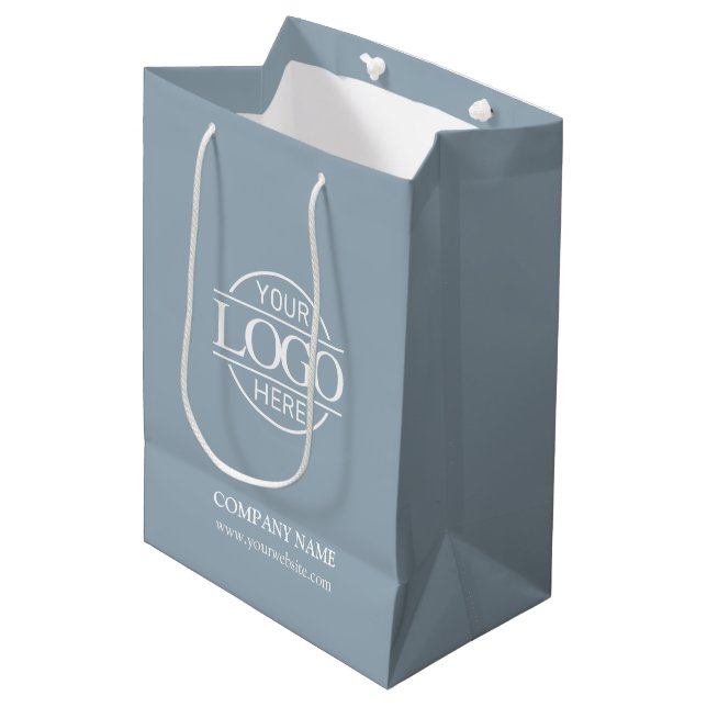 Modern Dusty Blue Corporate Company Business Logo Medium Gift Bag (Front Angled)