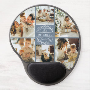 Modern Dusty Blue Custom Family Photo Collage Gel Mouse Pad