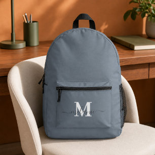 Modern Dusty Blue Custom Monogram Name Backpack