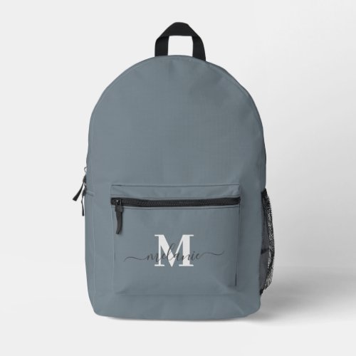 Modern Dusty Blue Custom Monogram Name Printed Backpack